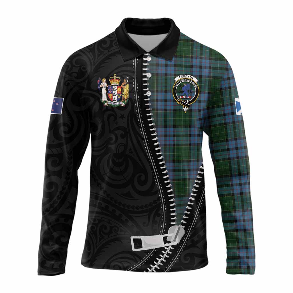 Forsyth Tartan Long Sleeve Polo Shirt New Zealand Pattern Unique Zipper Stylized