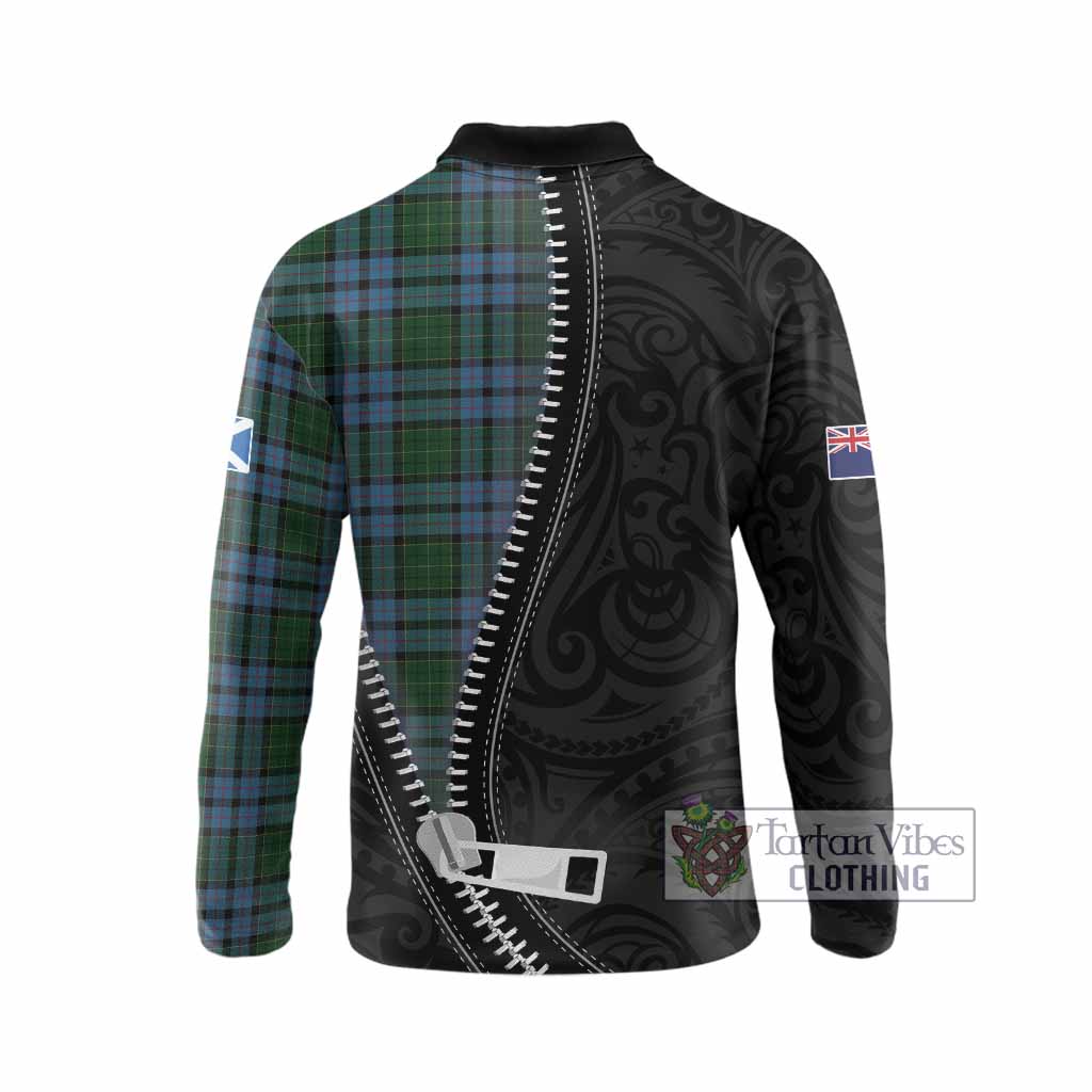 Forsyth Tartan Long Sleeve Polo Shirt New Zealand Pattern Unique Zipper Stylized