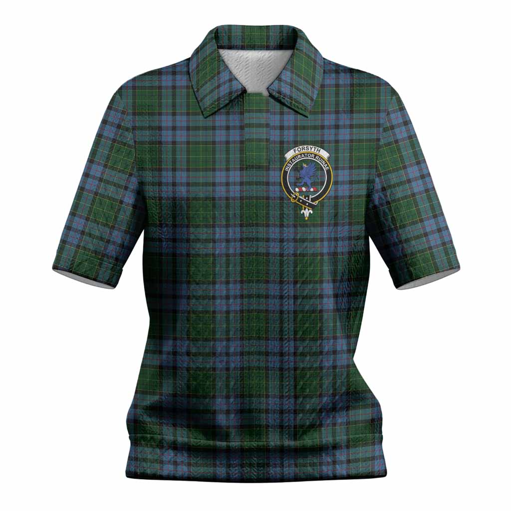 Forsyth Tartan Women’s Polo Sweater Top with Family Crest