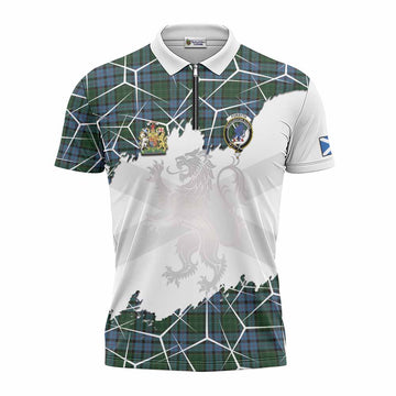 Forsyth Tartan Zipper Polo Shirt with Family Crest and Lion Rampant Grunge Style