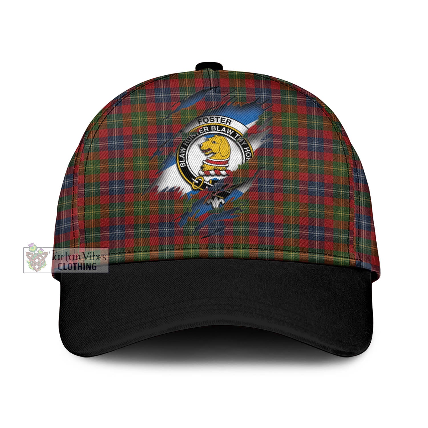 Tartan Vibes Clothing Foster Tartan Classic Cap with Family Crest In Me Style