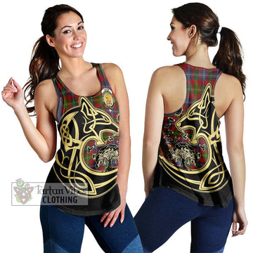 Foster Tartan Women's Racerback Tanks with Family Crest Celtic Wolf Style 4XL - Tartan Vibes Clothing