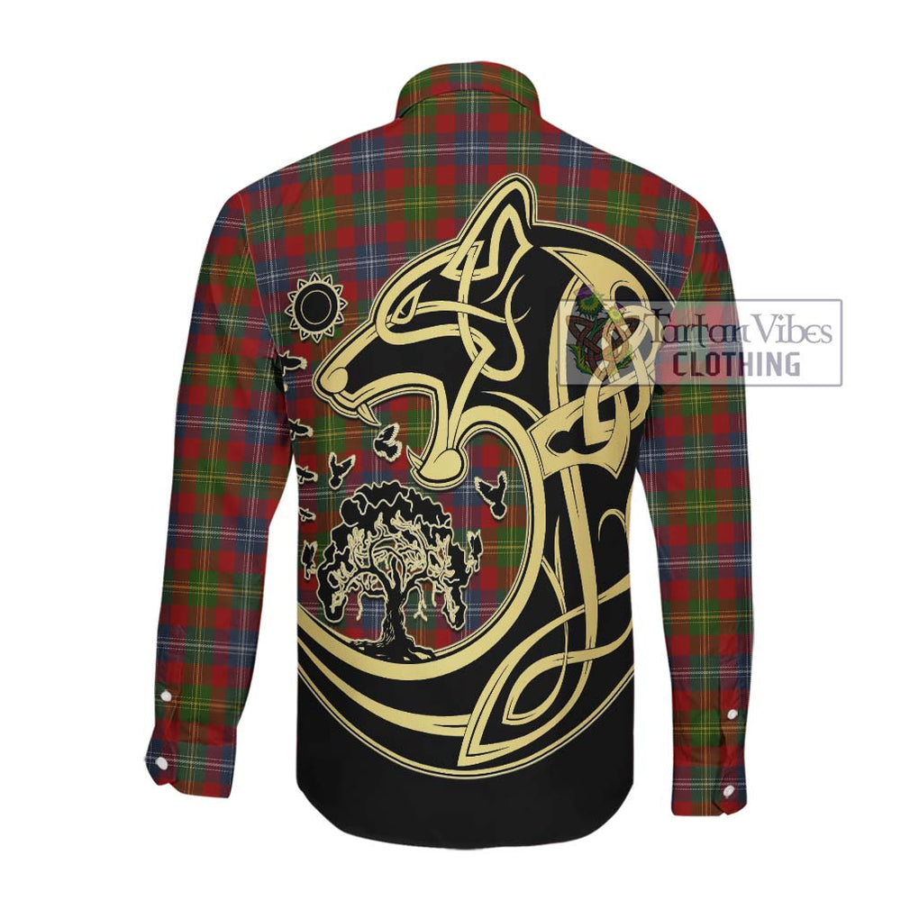 Foster Tartan Long Sleeve Button Shirt with Family Crest Celtic Wolf Style Men's Shirt - Tartan Vibes Clothing