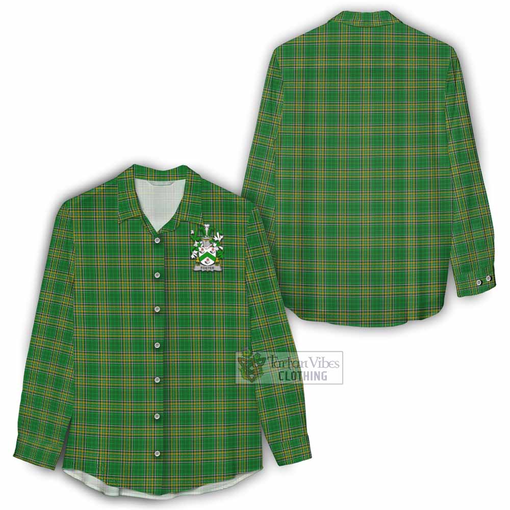 Tartan Vibes Clothing Foster Irish Clan Tartan Women's Casual Shirt with Coat of Arms