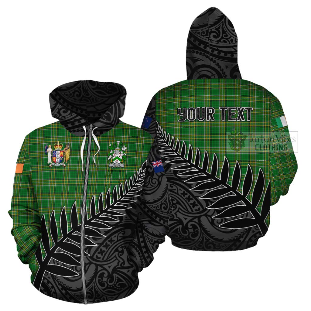 Tartan Vibes Clothing Foster Irish Clan Tartan Cotton Hoodie with Coat of Arms New Zealand Silver Fern Half Style