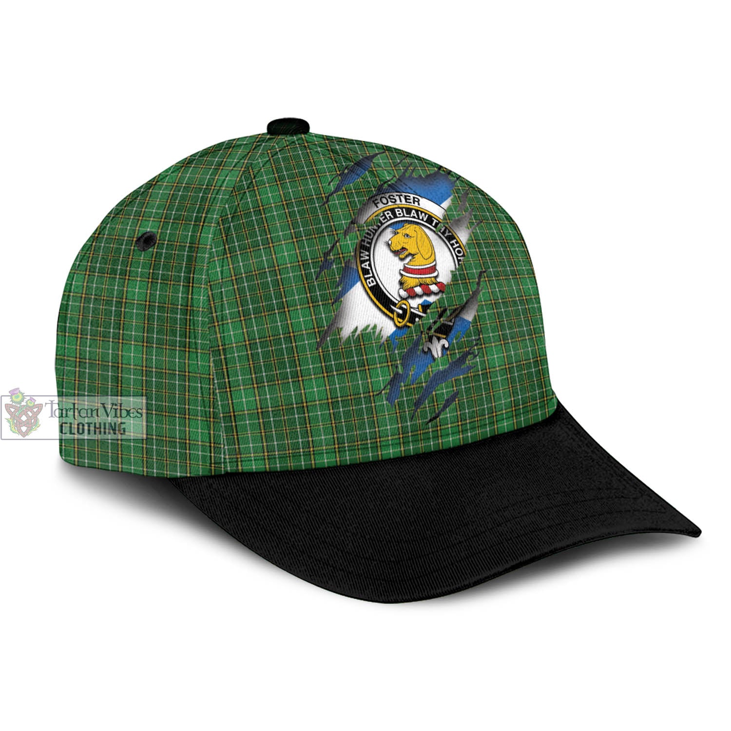 Tartan Vibes Clothing Foster Hunting Tartan Classic Cap with Family Crest In Me Style