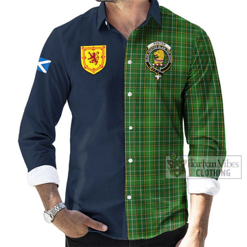 Tartan Vibes Clothing Foster Hunting Tartan Long Sleeve Button Shirt with Scottish Lion Royal Arm Half Style