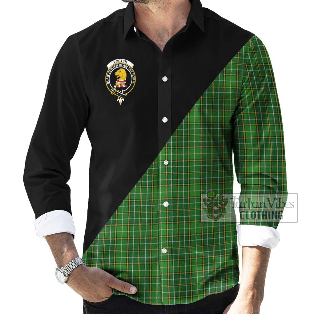 Foster Hunting Tartan Long Sleeve Button Shirt with Family Crest and Military Logo Style - Tartanvibesclothing Shop