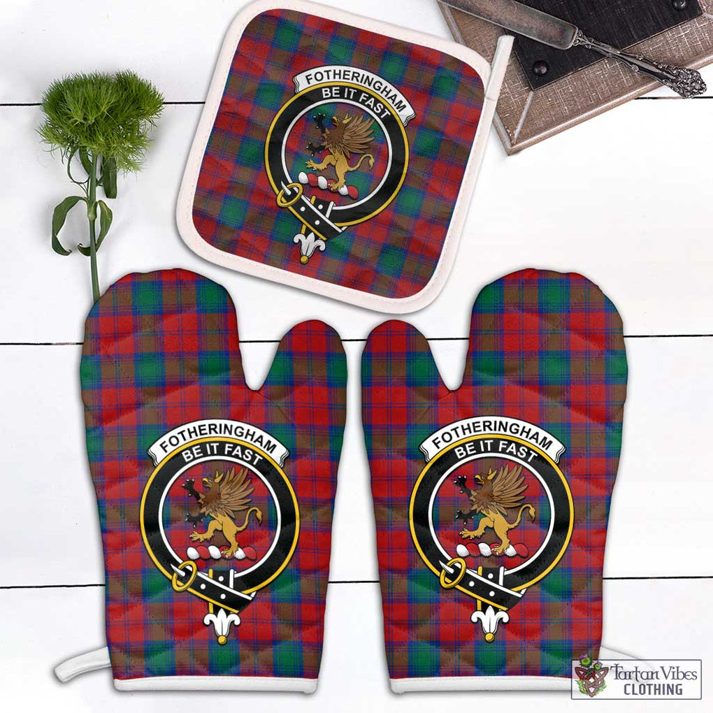 Fotheringham (Fotheringhame) Tartan Combo Oven Mitt & Pot-Holder with Family Crest Combo 1 Oven Mitt & 1 Pot-Holder White - Tartan Vibes Clothing