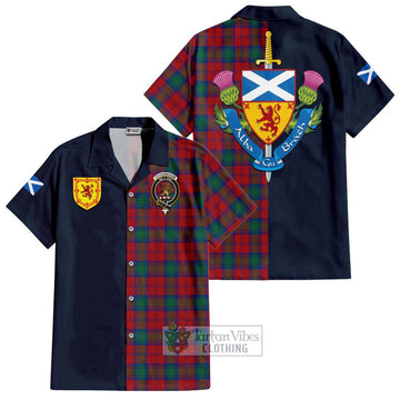 Tartan Vibes Clothing Fotheringham Tartan Short Sleeve Button Shirt with Scottish Lion Royal Arm Half Style