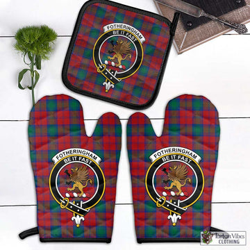 Fotheringham (Fotheringhame) Tartan Combo Oven Mitt & Pot-Holder with Family Crest Combo 1 Oven Mitt & 1 Pot-Holder Black - Tartan Vibes Clothing