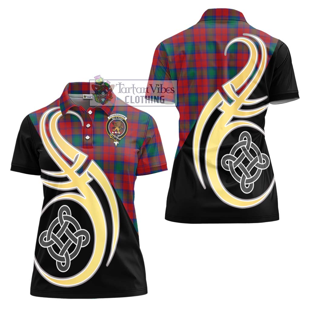 Fotheringham (Fotheringhame) Tartan Women's Polo Shirt with Family Crest and Celtic Symbol Style - Tartan Vibes Clothing