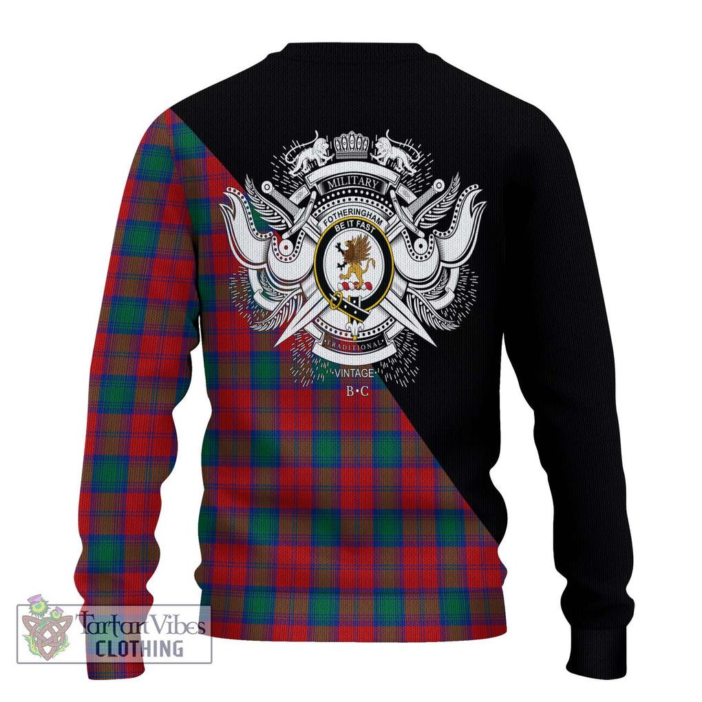 Fotheringham (Fotheringhame) Tartan Knitted Sweater with Family Crest and Military Logo Style - Tartanvibesclothing Shop