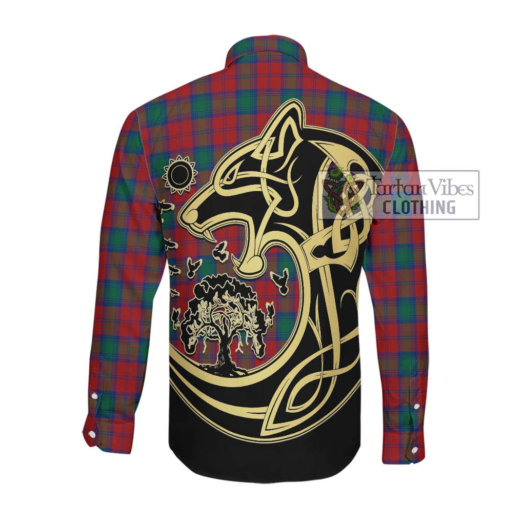 Fotheringham (Fotheringhame) Tartan Long Sleeve Button Shirt with Family Crest Celtic Wolf Style Men's Shirt - Tartan Vibes Clothing