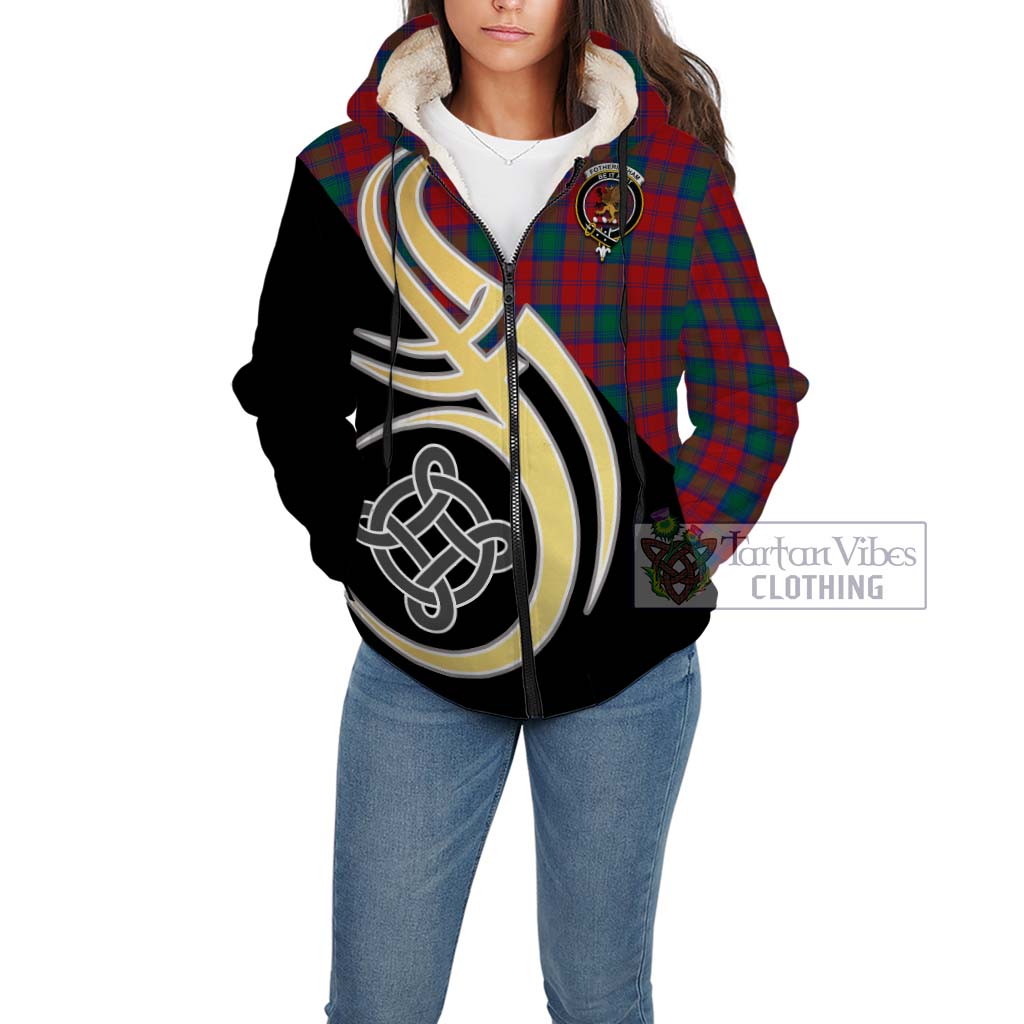 Fotheringham (Fotheringhame) Tartan Sherpa Hoodie with Family Crest and Celtic Symbol Style Unisex - Tartan Vibes Clothing