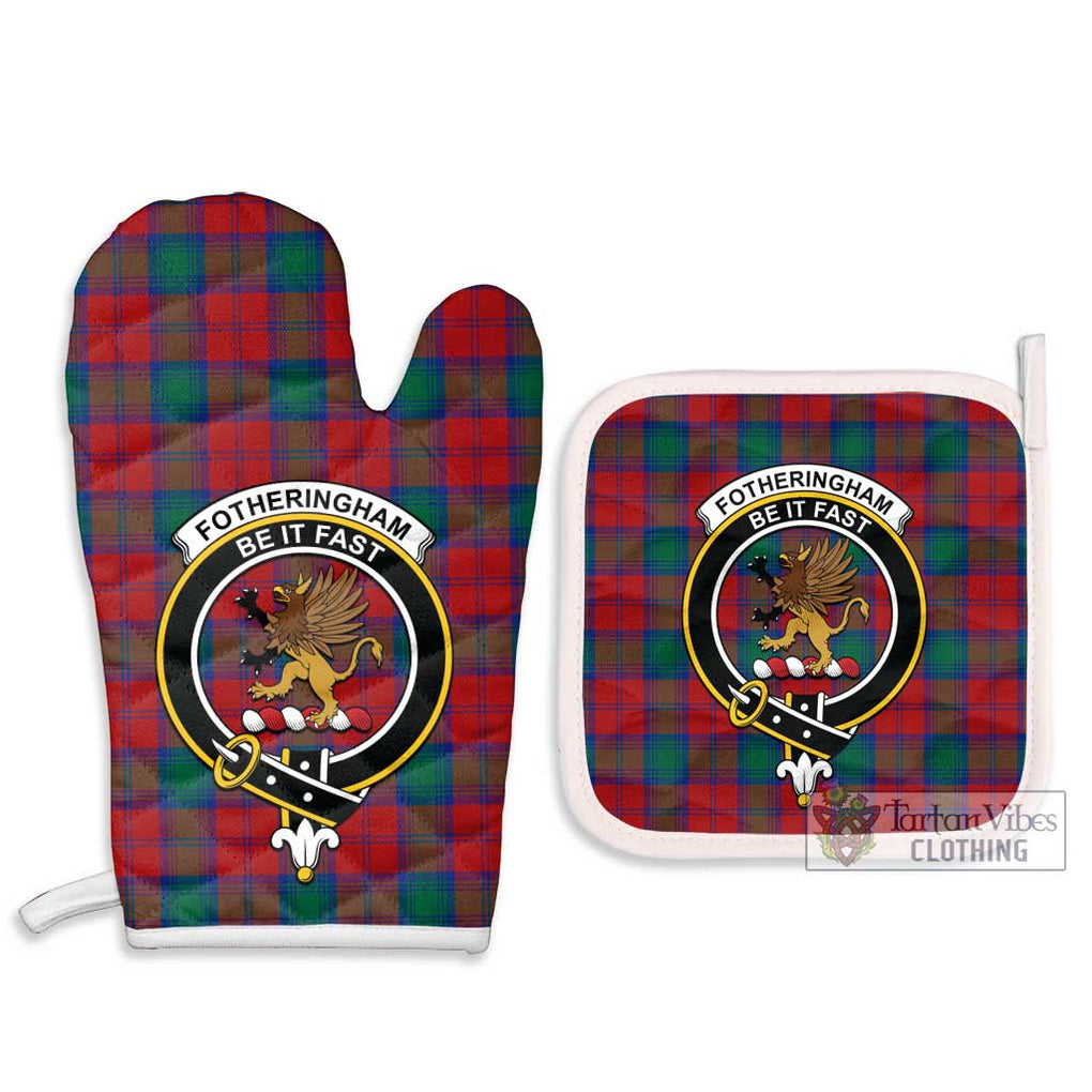Fotheringham (Fotheringhame) Tartan Combo Oven Mitt & Pot-Holder with Family Crest Combo 1 Oven Mitt & 2 Pot-Holder White - Tartan Vibes Clothing