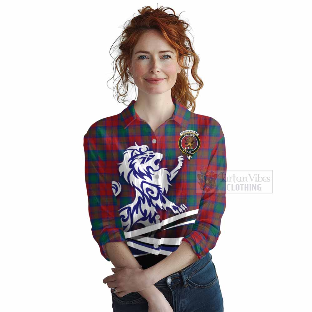 Tartan Vibes Clothing Fotheringham (Fotheringhame) Tartan Women's Casual Shirt with Alba Gu Brath Regal Lion Emblem
