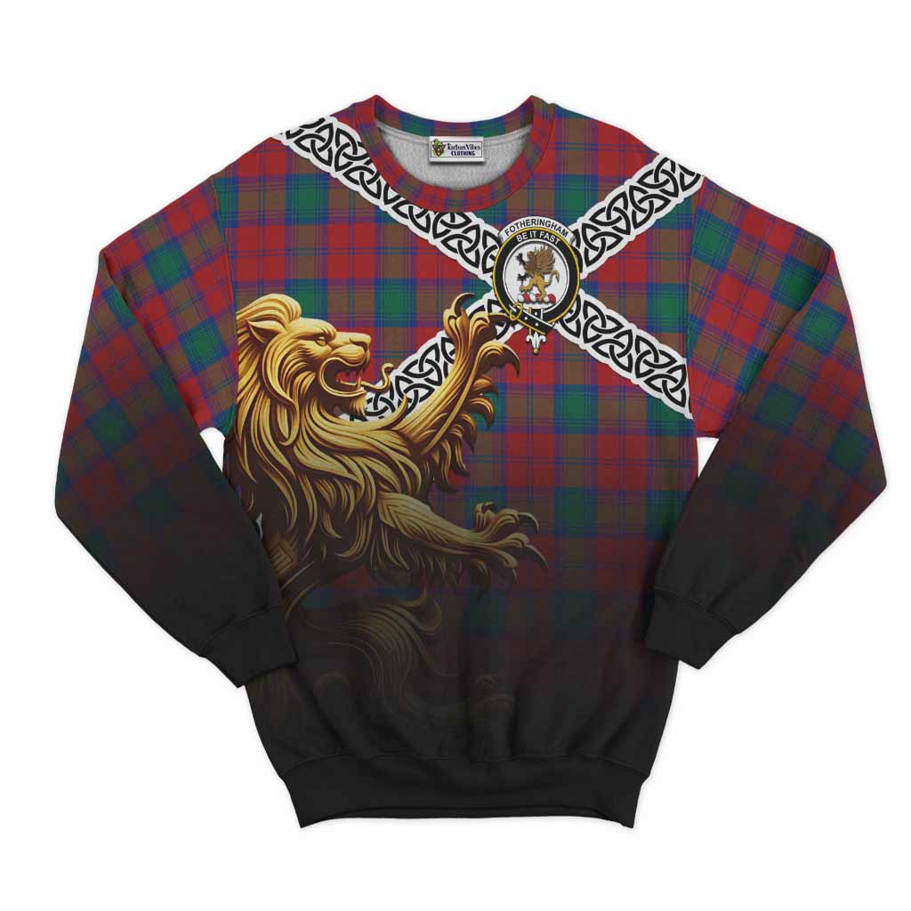 Tartan Vibes Clothing Fotheringham (Fotheringhame) Crest Tartan Sweatshirt with Golden Lion Emblem Celtic Style