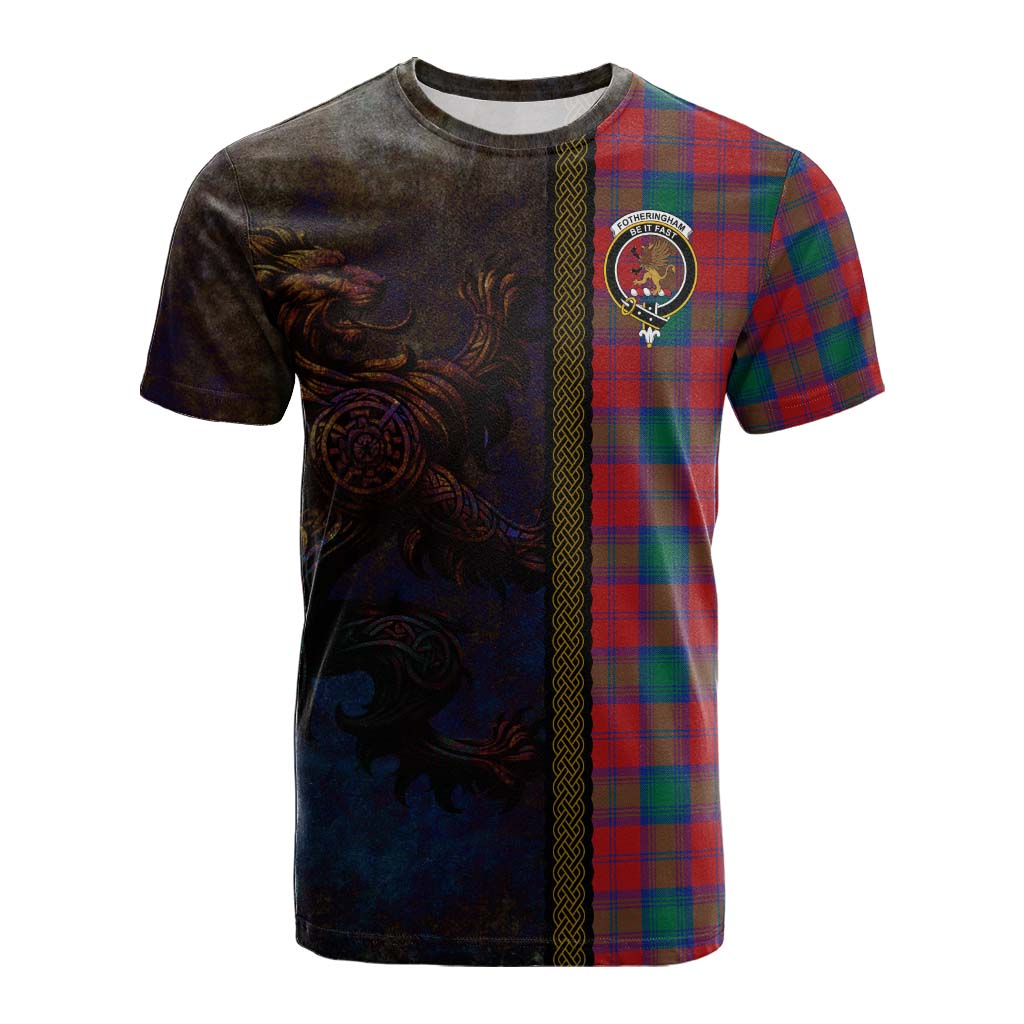 Tartan Vibes Clothing Fotheringham (Fotheringhame) Tartan Family Crest Cotton T-shirt Alba Gu Brath Be Brave Lion Ancient Style