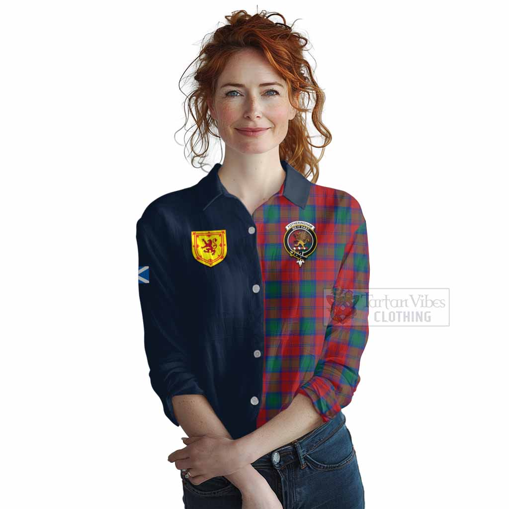 Tartan Vibes Clothing Fotheringham (Fotheringhame) Tartan Women's Casual Shirt Alba with Scottish Lion Royal Arm Half Style