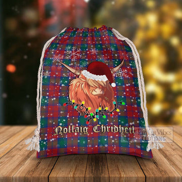 Tartan Vibes Clothing Fotheringham (Fotheringhame) Tartan Christmas Santa's Bag with Highland Cow