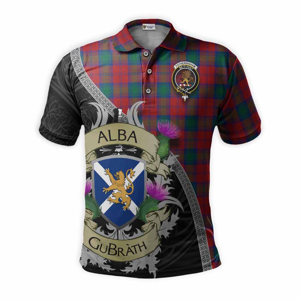 Tartan Vibes Clothing Fotheringham (Fotheringhame) Tartan Family Crest Polo Shirt Lion Rampant Royal Thistle Shield Celtic Inspired