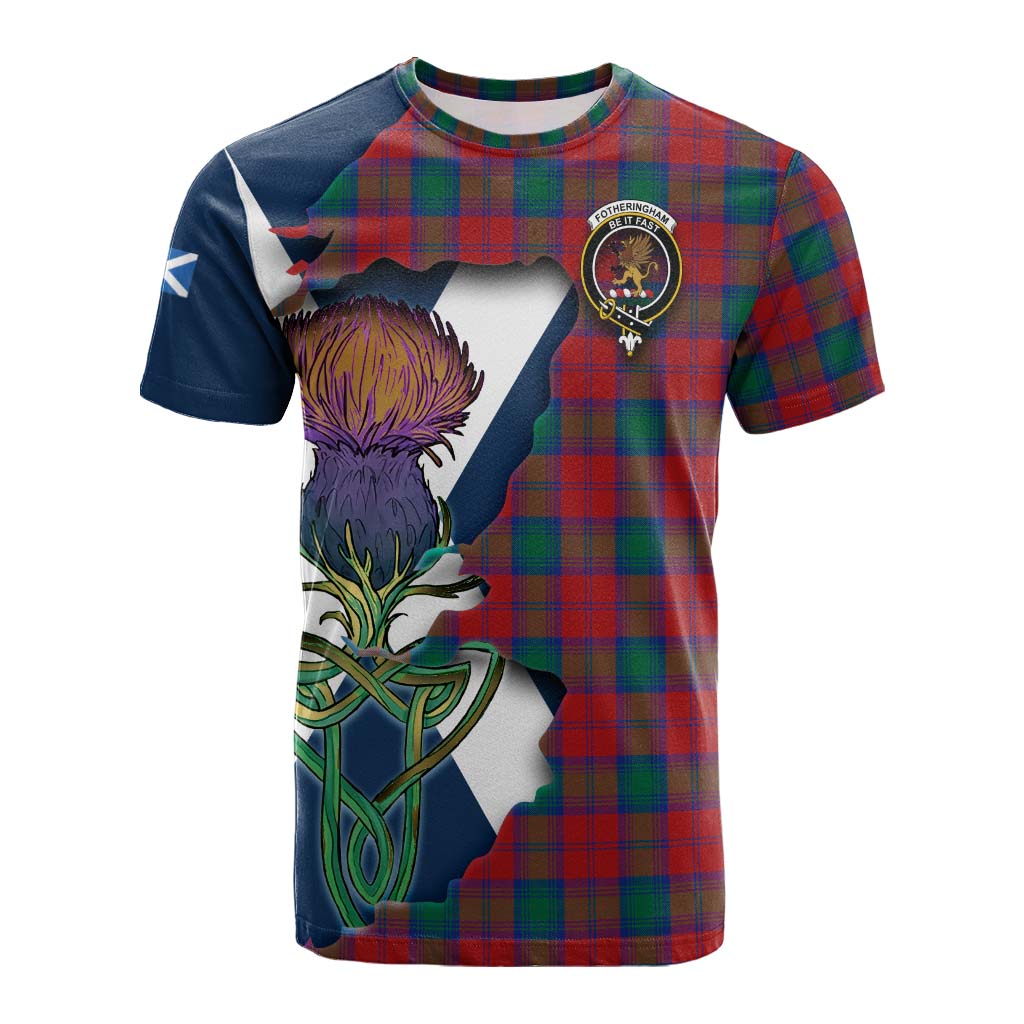 Tartan Vibes Clothing Fotheringham (Fotheringhame) Tartan Family Crest Cotton T-shirt Scottish Thistle Celtic Inspired