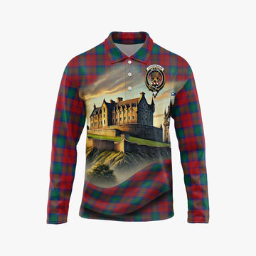 Fotheringham (Fotheringhame) Tartan Family Crest Long Sleeve Polo Shirt with Scottish Ancient Castle Style