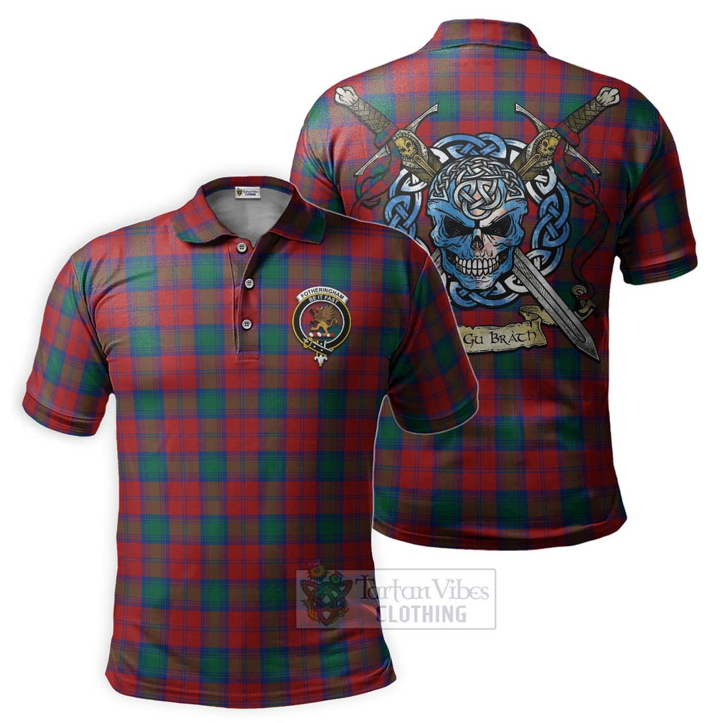 Tartan Vibes Clothing Fotheringham (Fotheringhame) Tartan Polo Shirt with Family Crest Celtic Skull Style