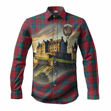 Fotheringham (Fotheringhame) Tartan Family Crest Long Sleeve Button Shirt with Scottish Ancient Castle Style