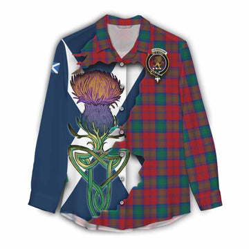 Tartan Vibes Clothing Fotheringham (Fotheringhame) Tartan Family Crest Women's Casual Shirt Scottish Thistle Celtic Inspired