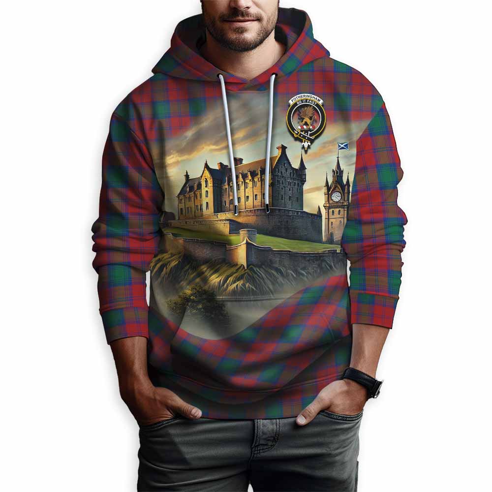 Tartan Vibes Clothing Fotheringham (Fotheringhame) Tartan Family Crest Hoodie with Scottish Ancient Castle Style