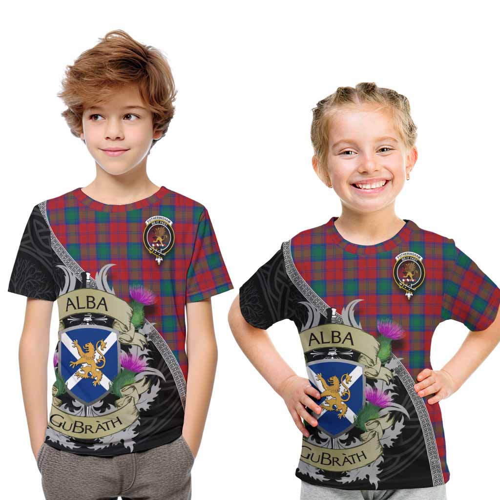 Tartan Vibes Clothing Fotheringham (Fotheringhame) Tartan Family Crest Kid T-Shirt Lion Rampant Royal Thistle Shield Celtic Inspired