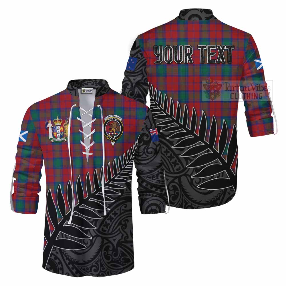 Tartan Vibes Clothing Fotheringham (Fotheringhame) Crest Tartan Ghillie Kilt Shirt with New Zealand Silver Fern Half Style