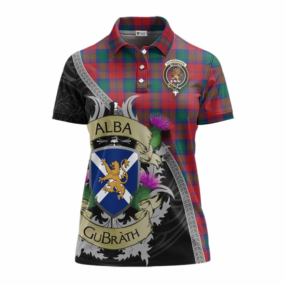 Tartan Vibes Clothing Fotheringham (Fotheringhame) Tartan Family Crest Women's Polo Shirt Lion Rampant Royal Thistle Shield Celtic Inspired