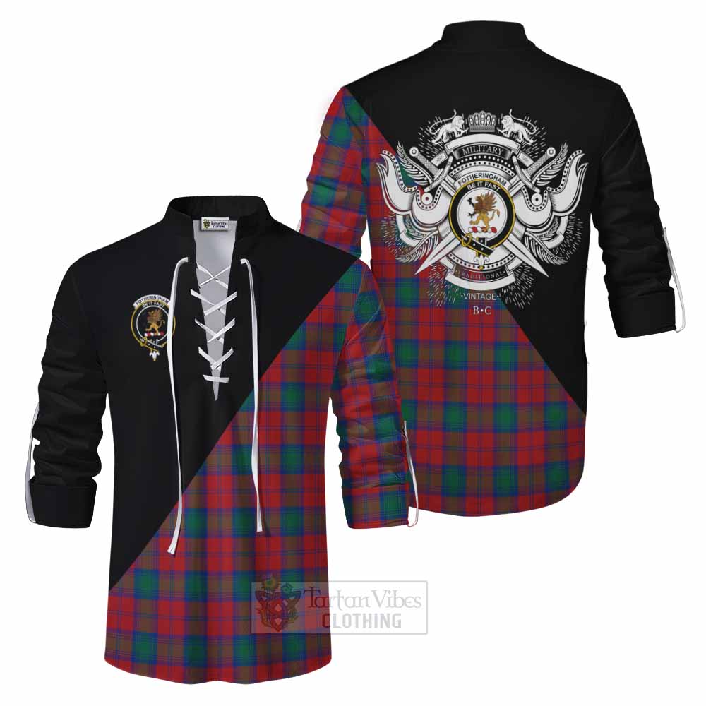 Tartan Vibes Clothing Fotheringham (Fotheringhame) Tartan Ghillie Kilt Shirt with Family Crest and Military Logo Style