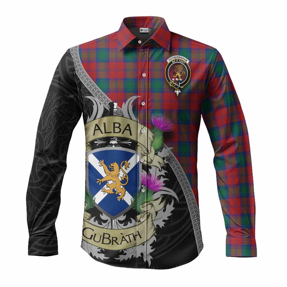 Tartan Vibes Clothing Fotheringham (Fotheringhame) Tartan Family Crest Long Sleeve Button Shirt Lion Rampant Royal Thistle Shield Celtic Inspired