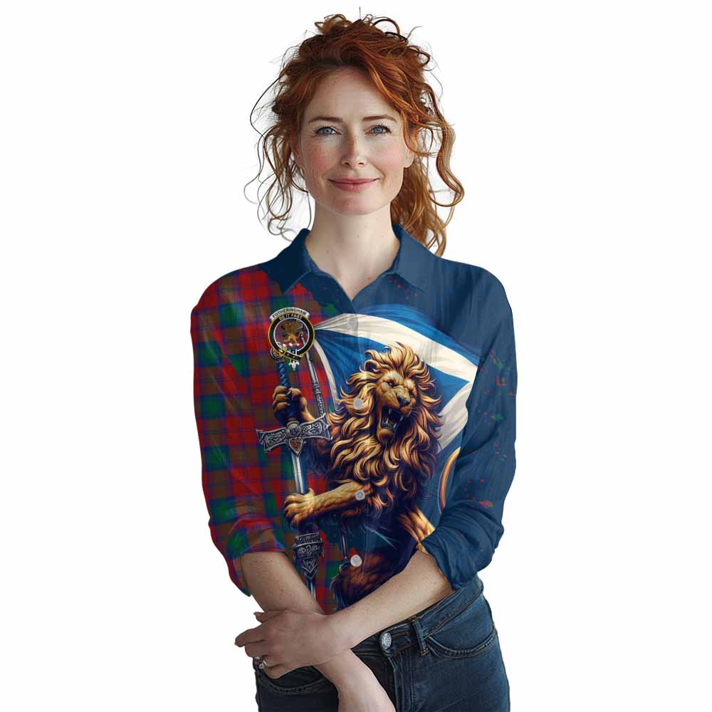 Tartan Vibes Clothing Fotheringham (Fotheringhame) Tartan Family Crest Women's Casual Shirt with Scottish Majestic Lion