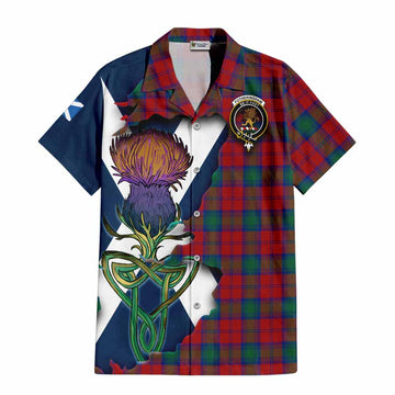 Tartan Vibes Clothing Fotheringham (Fotheringhame) Tartan Family Crest Short Sleeve Button Shirt Scottish Thistle Celtic Inspired