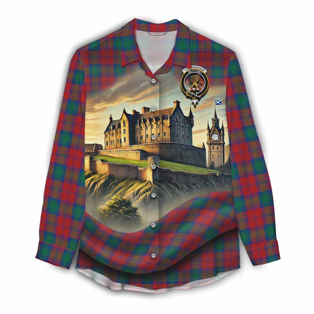 Tartan Vibes Clothing Fotheringham (Fotheringhame) Tartan Family Crest Women's Casual Shirt with Scottish Ancient Castle Style