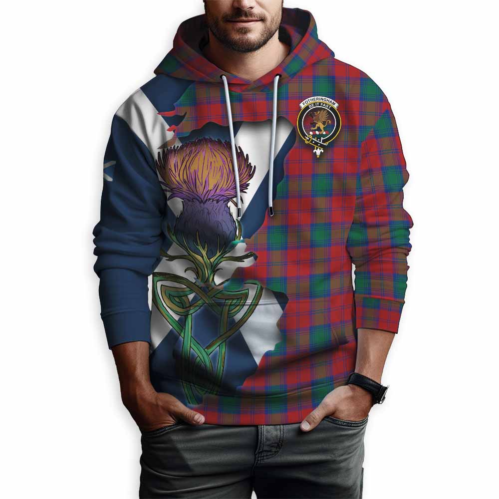Tartan Vibes Clothing Fotheringham (Fotheringhame) Tartan Family Crest Hoodie Scottish Thistle Celtic Inspired