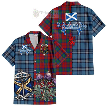 Tartan Vibes Clothing Fotheringham (Fotheringhame) Tartan Short Sleeve Button Shirt Happy St. Andrew's Day Half Tartan Style