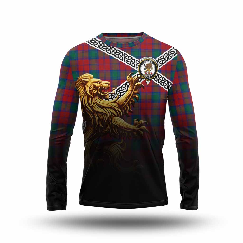 Tartan Vibes Clothing Fotheringham (Fotheringhame) Crest Tartan Long Sleeve T-Shirt with Golden Lion Emblem Celtic Style