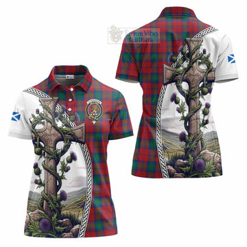 Tartan Vibes Clothing Fotheringham (Fotheringhame) Tartan Women's Polo Shirt with Family Crest and St. Andrew's Cross Accented by Thistle Vines