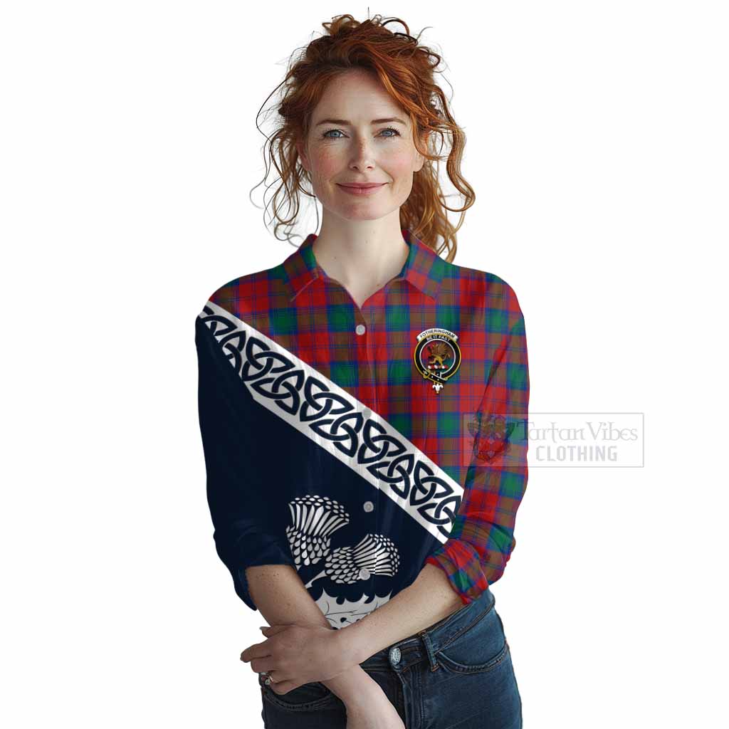 Tartan Vibes Clothing Fotheringham (Fotheringhame) Tartan Women's Casual Shirt Featuring Thistle and Scotland Map