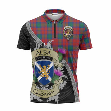 Fotheringham (Fotheringhame) Tartan Family Crest Zipper Polo Shirt Lion Rampant Royal Thistle Shield Celtic Inspired