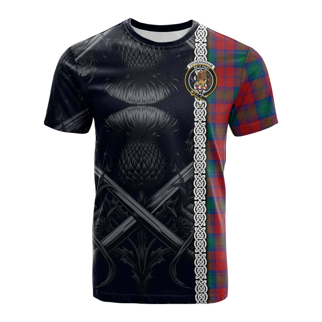 Tartan Vibes Clothing Fotheringham (Fotheringhame) Tartan Cotton T-shirt with Family Crest Cross Sword Thistle Celtic Vibes