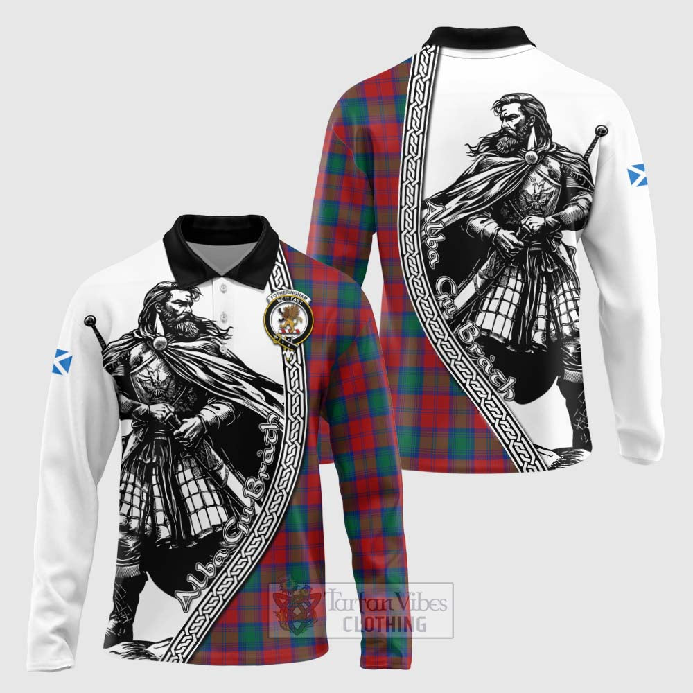 Tartan Vibes Clothing Fotheringham (Fotheringhame) Tartan Clan Crest Long Sleeve Polo Shirt with Highlander Warrior Celtic Style
