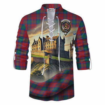 Fotheringham (Fotheringhame) Tartan Family Crest Ghillie Kilt Shirt with Scottish Ancient Castle Style