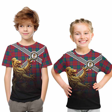 Fotheringham (Fotheringhame) Crest Tartan Kid T-Shirt with Golden Lion Emblem Celtic Style